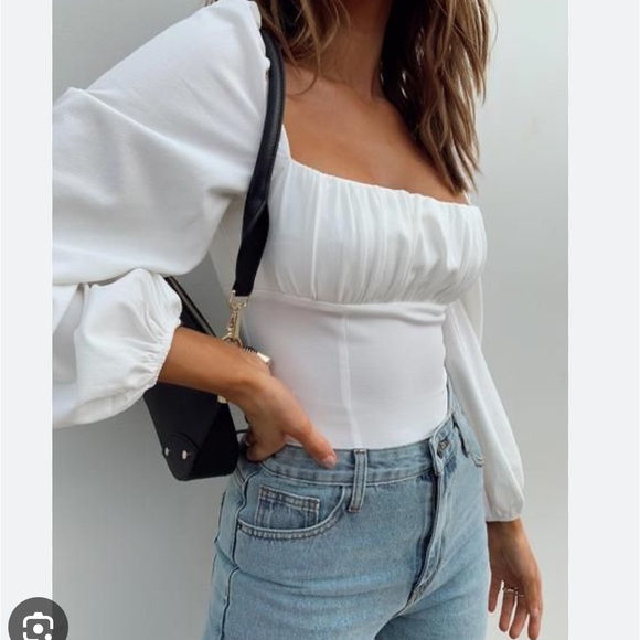 Princess Polly Ariah White Puff Long Sleeve Crop Top Size 2 - Picture 14 of 16